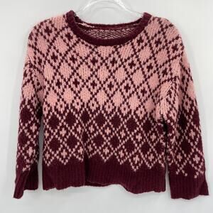 MAEVE By Anthro Sweater Sigfried Knit Size XSP Fuzzy Pink Maroon Wool Blend